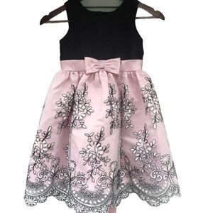 Jayne Copeland pink black floral embroidered dress-girls size 6